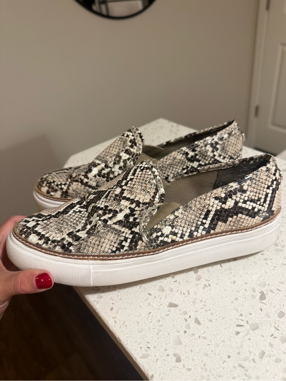 Steve Madden Snake-Print Slip-On Sneakers in Black and Cream SZ 7